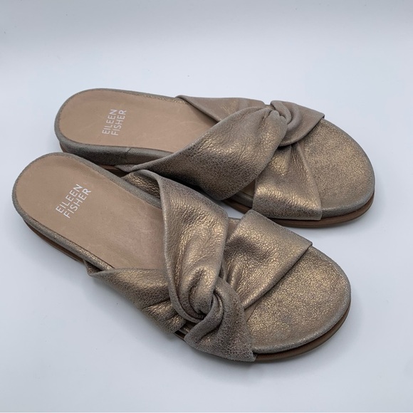 Eileen Fisher Dello Slide Sandal NWOB size 5 Gold slip on wedding party guest650 - Picture 9 of 9